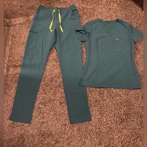 Figs Technical Collection Scrub Set in Teal with Yellow Accent